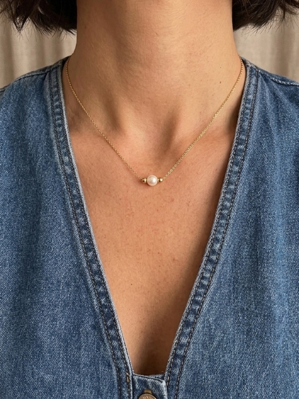 𝅺pearl Necklace 14k Gold Plated